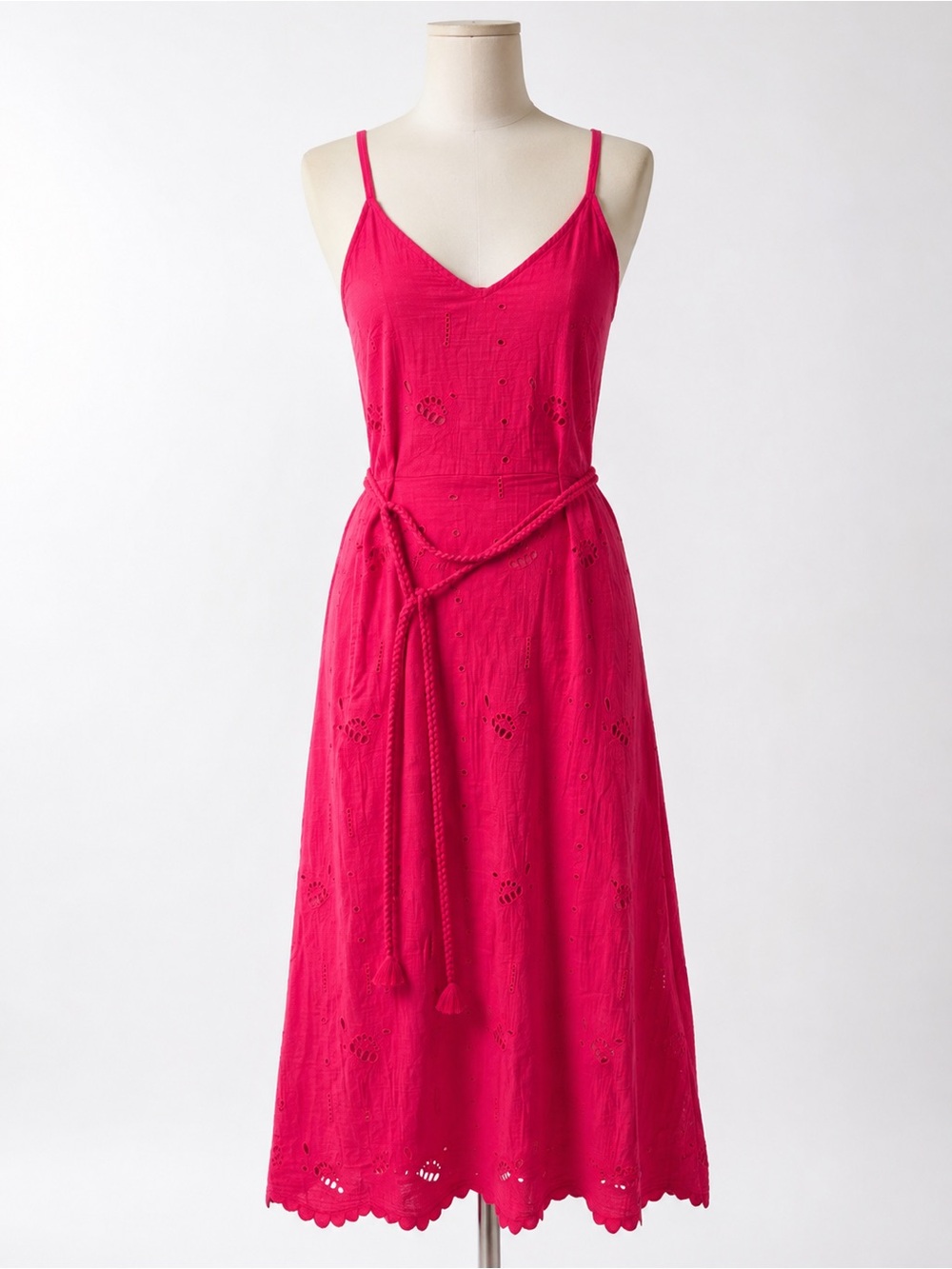 Universal Thread Hot Pink Eyelet Midi Dress with Rope Belt